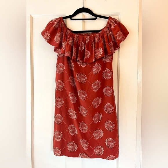Madewell Mini Dress Silk Palmflower Off
Shoulder XS Rust Orange - Picture 2 of 8